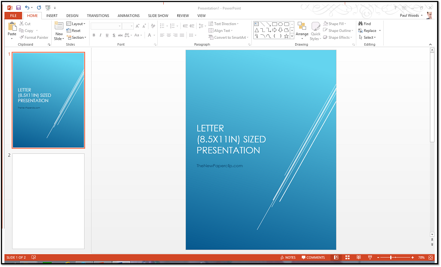 Change the page orientation in PowerPoint between landscape to portrait