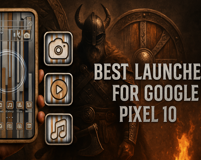 A modern smartphone displaying a customized Android launcher, representing the best launcher for Google Pixel 10.