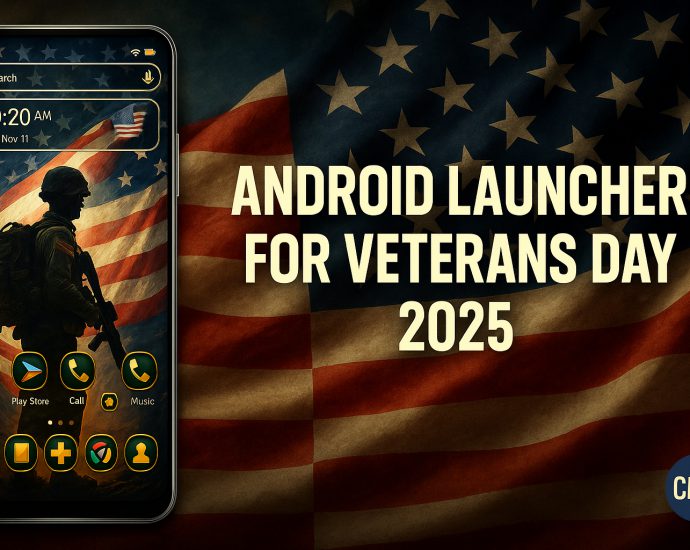 Android Launcher for Veterans Day 2025 with USA flag theme.