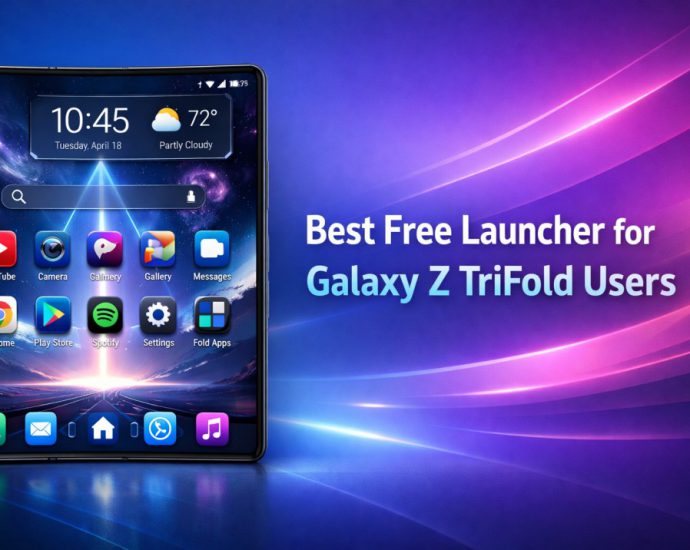 Best Free Launcher for Galaxy Z TriFold Users showing a clean adaptive home screen optimized for triple fold displays