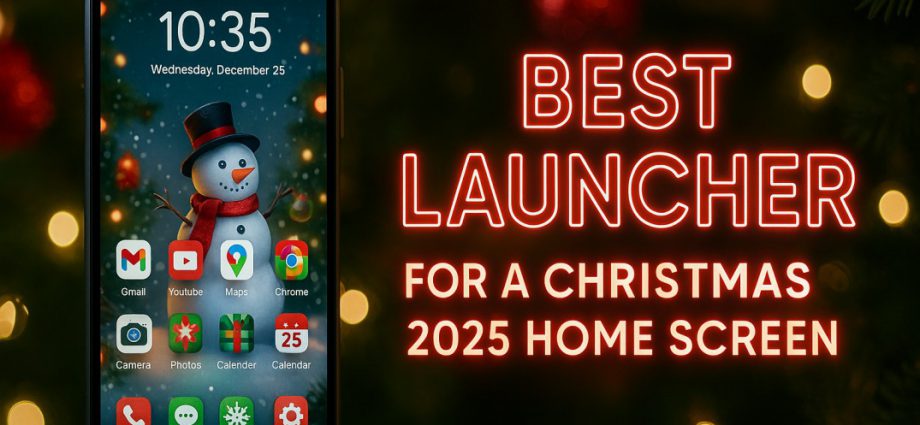Festive Android home screen with Christmas icons, bright wallpaper, and smooth CMM Launcher layout for a warm 2025 look.