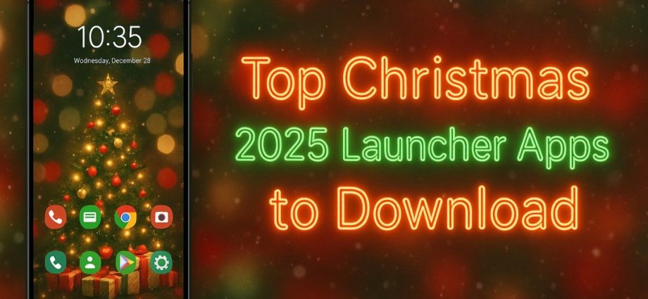 Festive Christmas 2025 launcher banner with bright icons, themed wallpaper, and a modern layout for Android users who want a cheerful holiday setup.