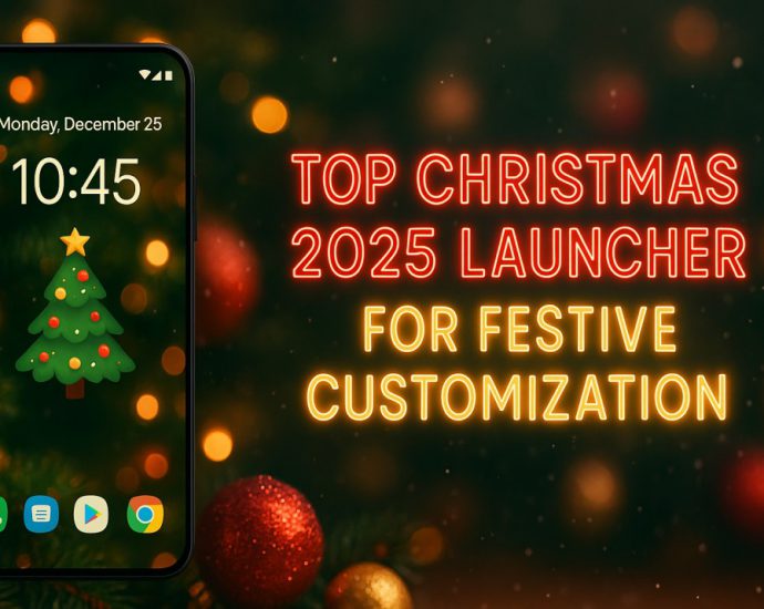 A festive Christmas Android launcher banner showing bright icons, holiday colors, and smooth layout for a cheerful 2025 home screen setup.