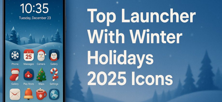 Festive Android launcher banner showing Winter Holidays 2025 icons with clean layout and bright seasonal theme for a modern phone look.