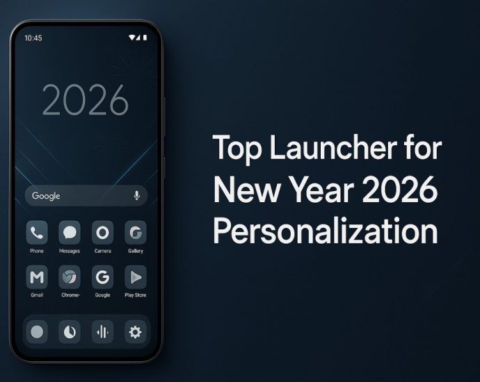 Top Launcher for New Year 2026 Personalization showcasing festive Android home screen design with smooth icons and modern layout