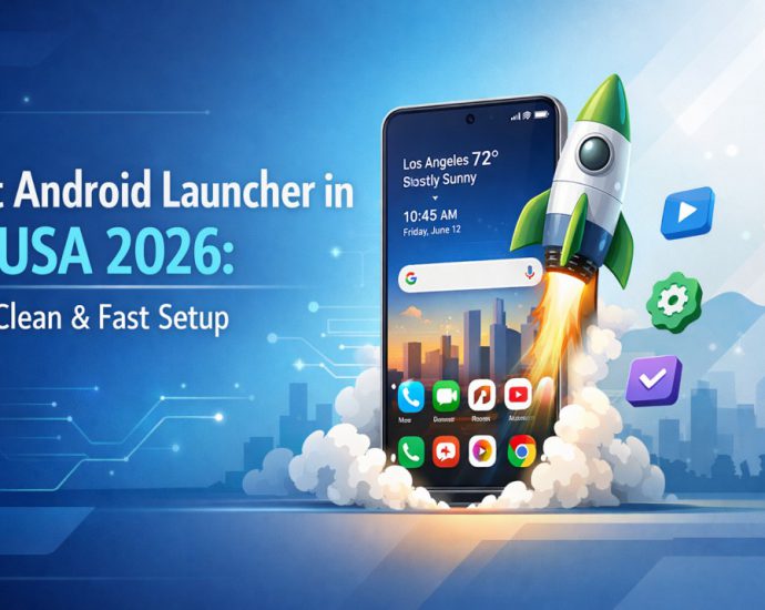 Best Android launcher in USA 2026 showing a clean home screen layout with fast app access and minimal clutter design.