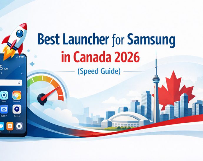 Best launcher for Samsung in Canada 2026 shown with smooth performance visuals, clean layout, and speed focused Android experience