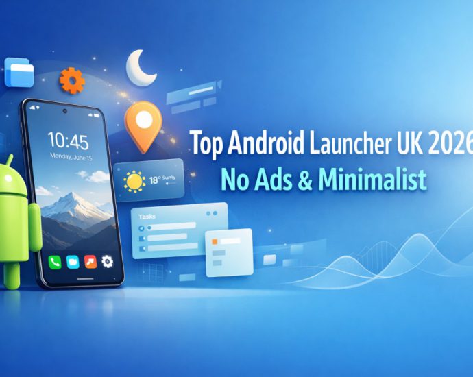Top android launcher uk 2026 showing a clean minimalist home screen with no ads, smooth icons, and distraction free layout