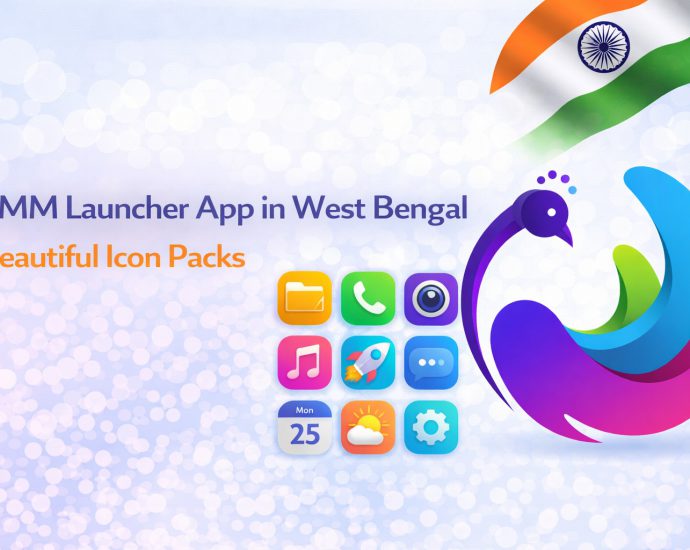 A young professional using the CMM Launcher App in West Bengal to browse beautiful icon packs on their smartphone.