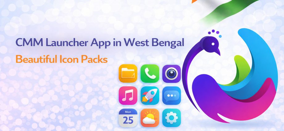 A young professional using the CMM Launcher App in West Bengal to browse beautiful icon packs on their smartphone.