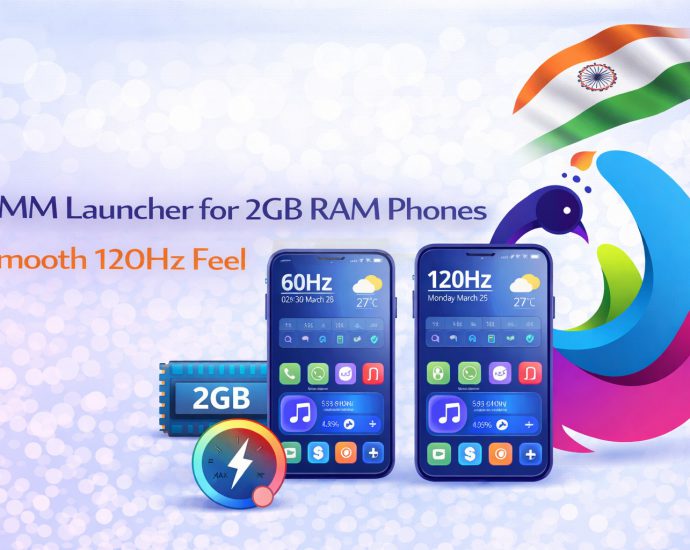 CMM Launcher for 2GB RAM Phones showing smooth UI transitions, fast performance, and optimized Android home screen experience